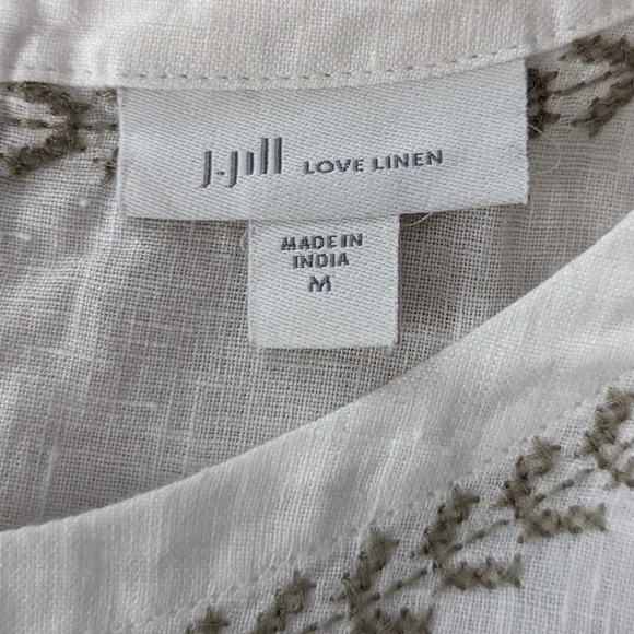 J Jill Love Linen Cross Stitch Casual Top White Sage Brush Size M - Picture 5 of 10